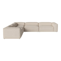 Beige sectional sofa with minimalist design and smooth, solid upholstery in a contemporary style.
