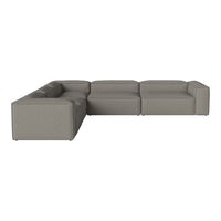 Gray sectional sofa with a sleek, modern design and smooth fabric texture, perfect for contemporary living spaces.