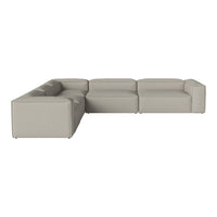 Modern L-shaped sofa in light gray fabric with a sleek, minimalist design.