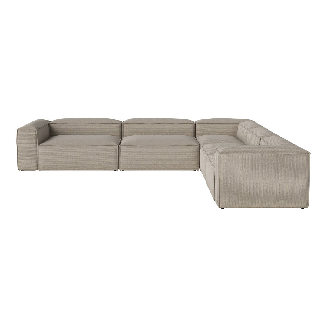 Beige sectional sofa with a modern minimalist design and subtle textured fabric pattern. Perfect for stylish interiors.
