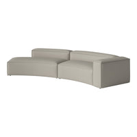 Light gray curved sectional sofa with a soft texture and contemporary design, perfect for modern living spaces.