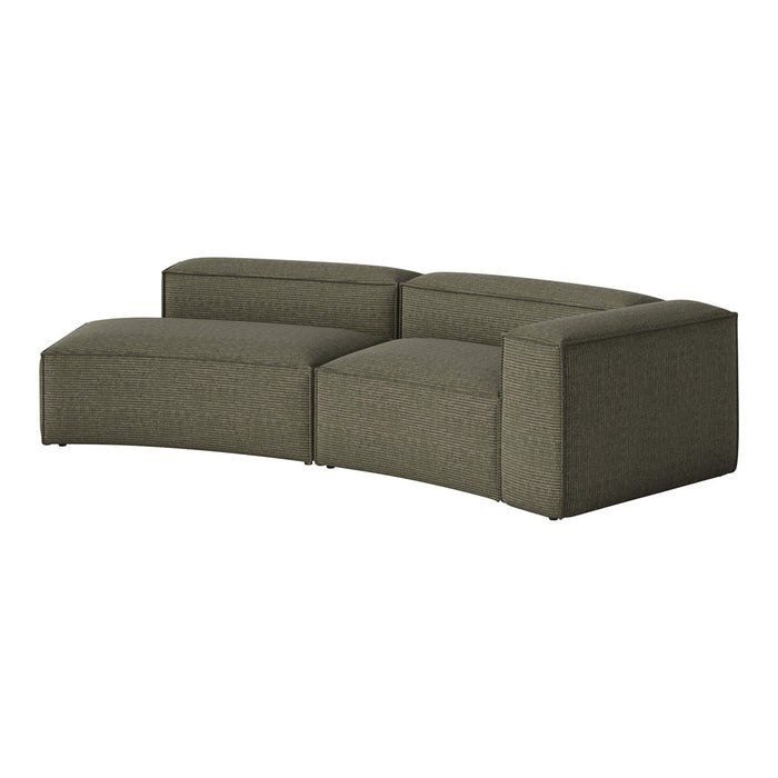 Green striped modular sofa with a sleek design and textured fabric for a modern living space.