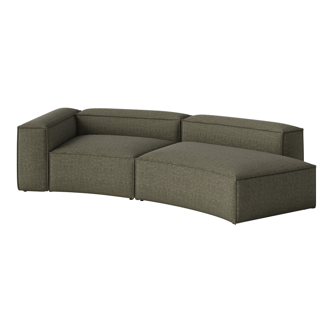 Green striped sectional sofa with a modern design and smooth upholstery, ideal for contemporary living spaces.