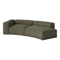 Green striped sectional sofa with a modern design and smooth upholstery, ideal for contemporary living spaces.