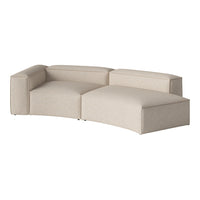 Beige upholstered sofa with a smooth, minimalist design and subtle texture, perfect for modern decor.
