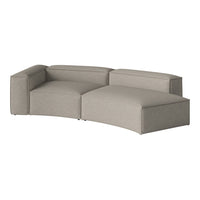 Curved modern sofa in soft light gray fabric with clean lines and a minimalist design. Perfect for contemporary spaces.