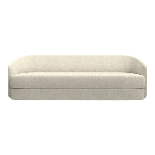 Light beige sofa with a smooth, minimalist design and rounded edges, ideal for contemporary home decor.