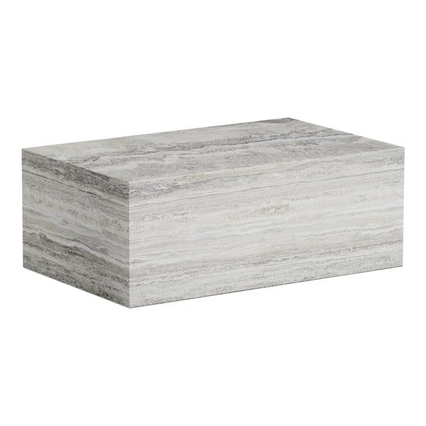 Gray rectangular block with subtle horizontal striations, offering a modern, minimalist design.