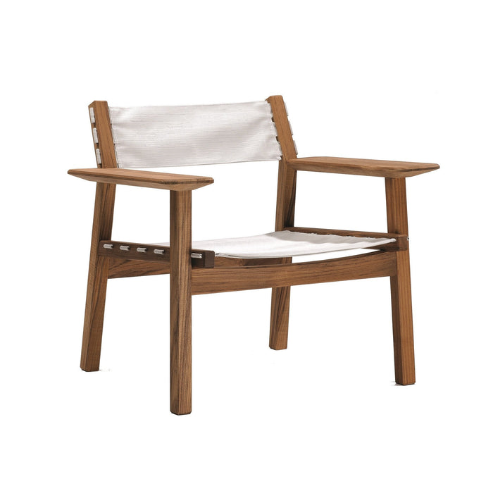 Light beige canvas seat with natural wood frame, featuring a minimalist design and clean lines. Perfect for modern decor.