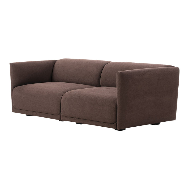 Brown plush modern sofa with minimalistic design and soft fabric. Perfect for contemporary living spaces.