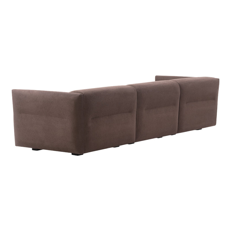 Stylish brown fabric sofa with a sleek, minimalist design and soft texture. Perfect for modern interiors.