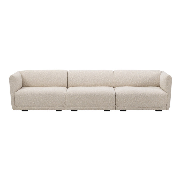 Beige textured sofa with subtle tonal variations and soft, rounded edges. Modern design for versatile decor styles.