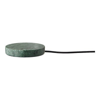 Green marble round lamp base with subtle textures and a sleek black cord. Ideal for modern decor.