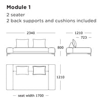 "Stylish two-seater sofa with clean lines, featuring a neutral color palette and minimalist design."