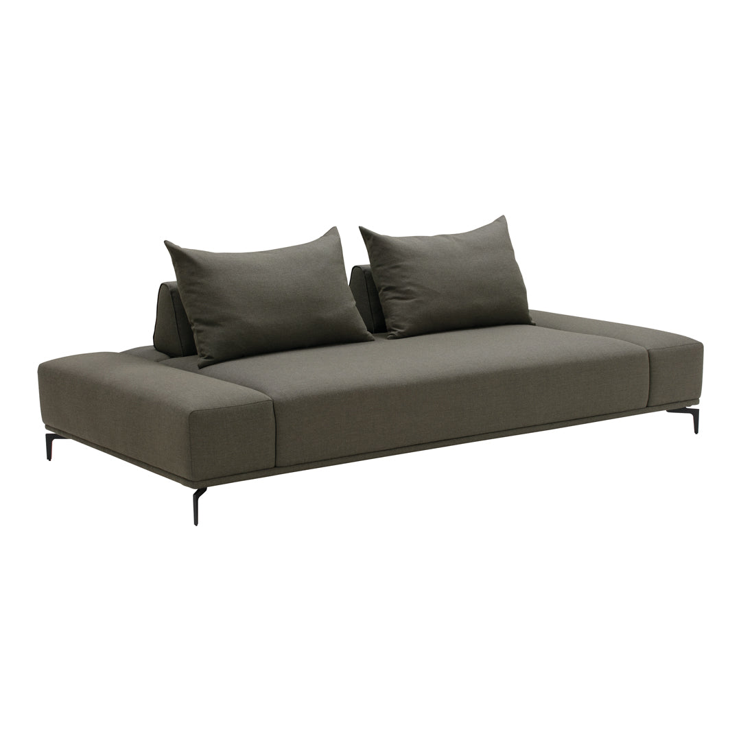Stylish gray sofa with sleek lines and two matching plush cushions, perfect for modern living spaces.
