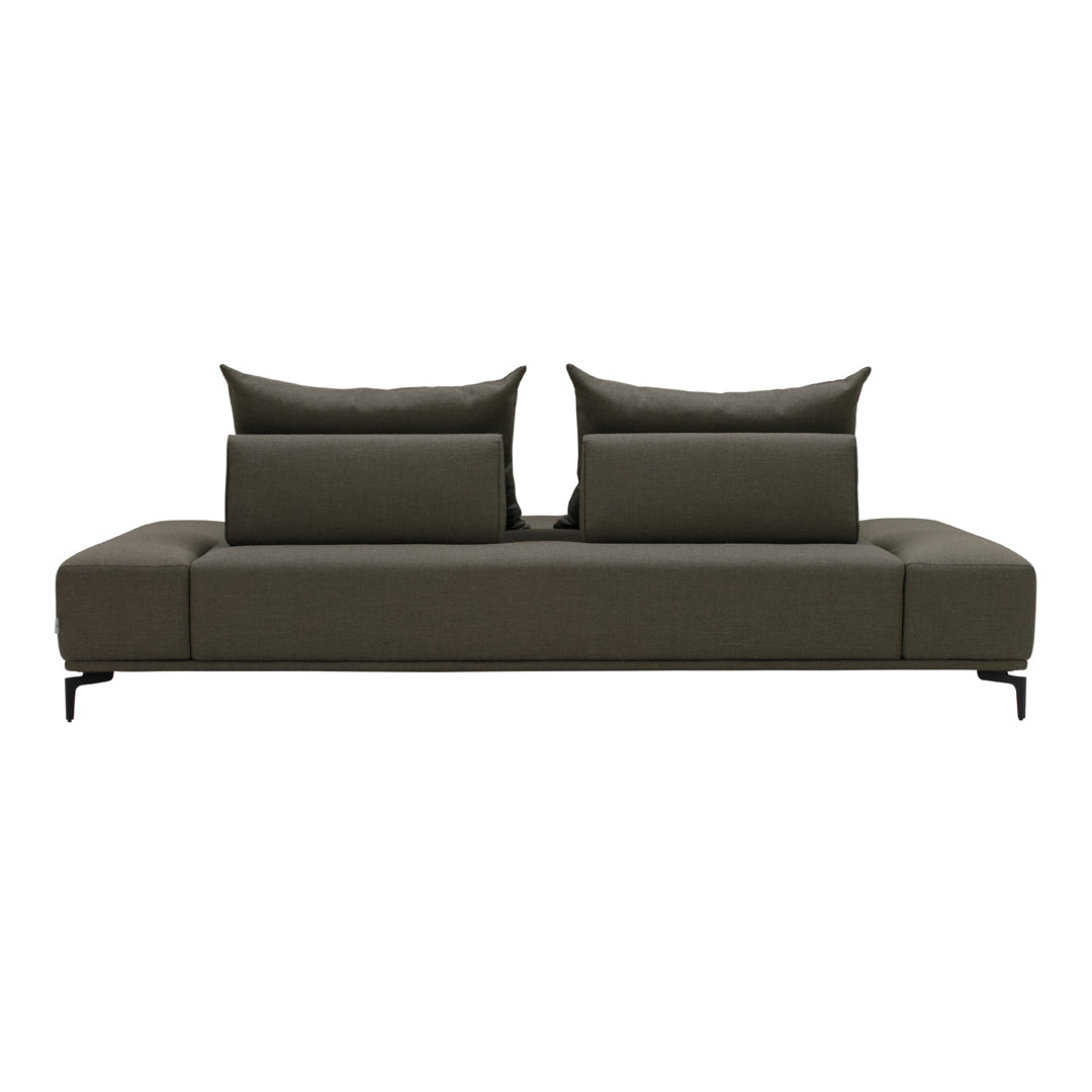 Stylish sofa in deep olive green with minimalist design and plush, supportive cushions for modern decor.