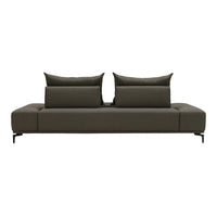 Stylish sofa in deep olive green with minimalist design and plush, supportive cushions for modern decor.
