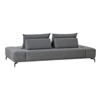 Gray modern sofa with sleek lines and two plush back cushions, perfect for contemporary living spaces.