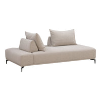 Light beige sofa with a minimalist design and subtle textured fabric, featuring adjustable back cushions.