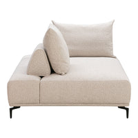 Neutral beige upholstered sofa with textured fabric and clean lines, featuring plush cushions for added comfort.