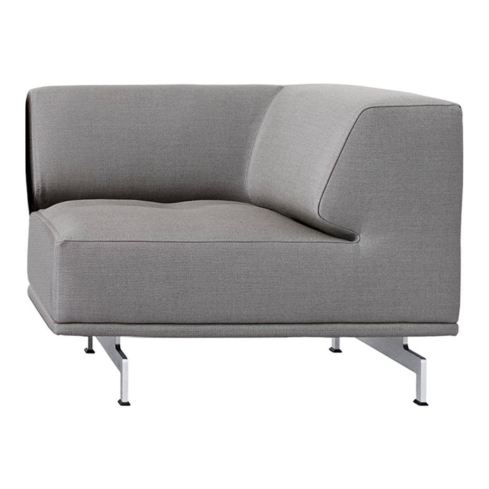 Gray upholstered modular sofa with sleek lines and stainless steel legs, perfect for modern decor.