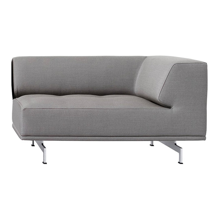 Modern gray sofa with a sleek design, featuring a smooth fabric texture and minimalist metal legs. Perfect for contemporary spaces.