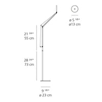 Sleek silver floor lamp with modern design, featuring clean lines and a minimalist aesthetic.