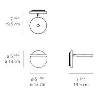 "Illustration of a round light fixture featuring a sleek black base and a glossy white dome shade."