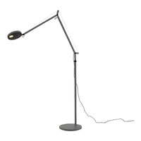 Sleek black and silver floor lamp with a modern, minimalist design featuring a smooth, circular base.