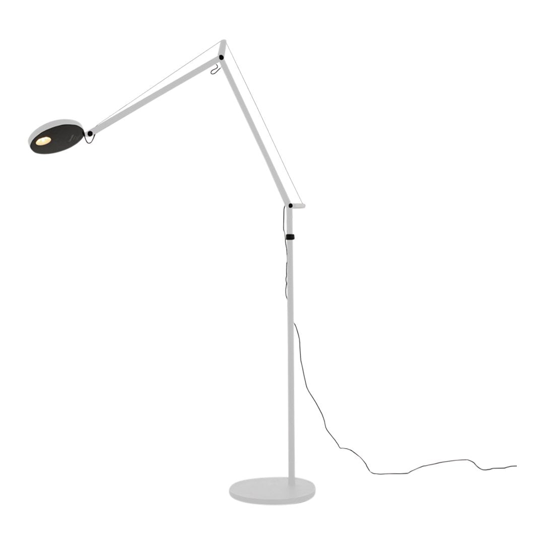 Modern black and white adjustable floor lamp with sleek lines and a minimalist design, perfect for contemporary decor.