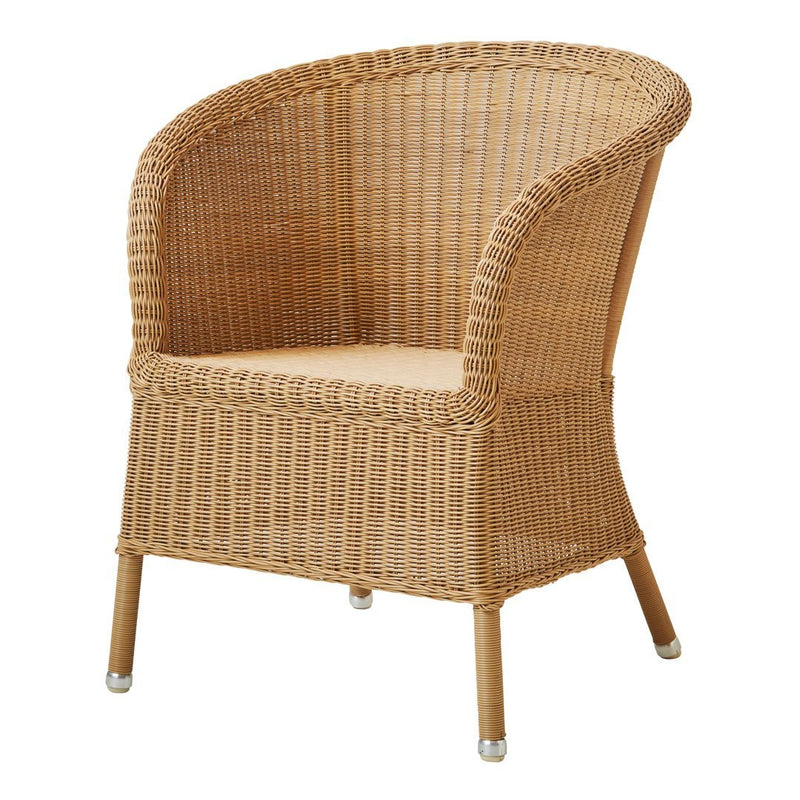 Natural wicker armchair with a light brown finish and subtle textured pattern. Perfect for indoor or outdoor decor.
