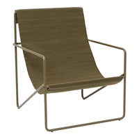 Olive green chair with a minimalist design and textured fabric seat, featuring a sleek metal frame.