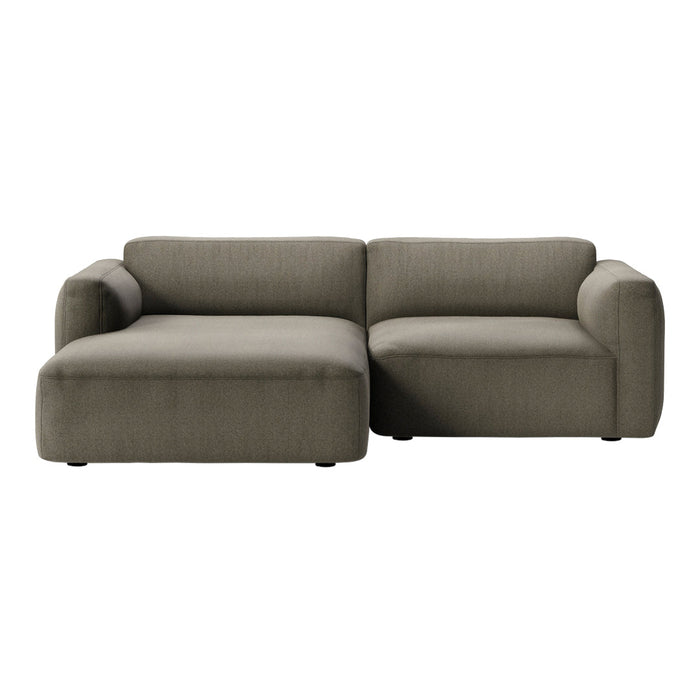 Stylish L-shaped sofa in muted taupe with a textured, woven fabric for a cozy, contemporary look.
