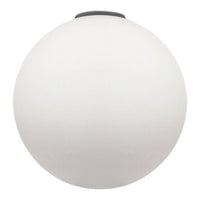 White spherical pendant light with a matte finish and a black top accent. Ideal for modern decor.