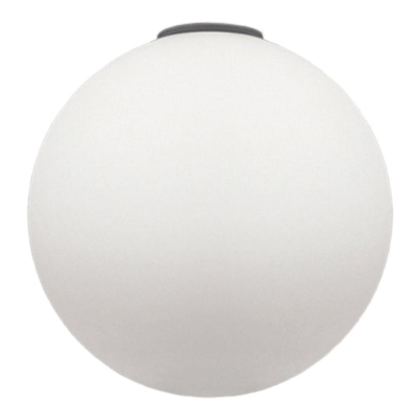 White spherical pendant light with a matte finish and a black top accent. Ideal for modern decor.