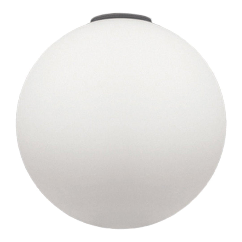White spherical pendant light with a matte finish and a black top accent. Ideal for modern decor.