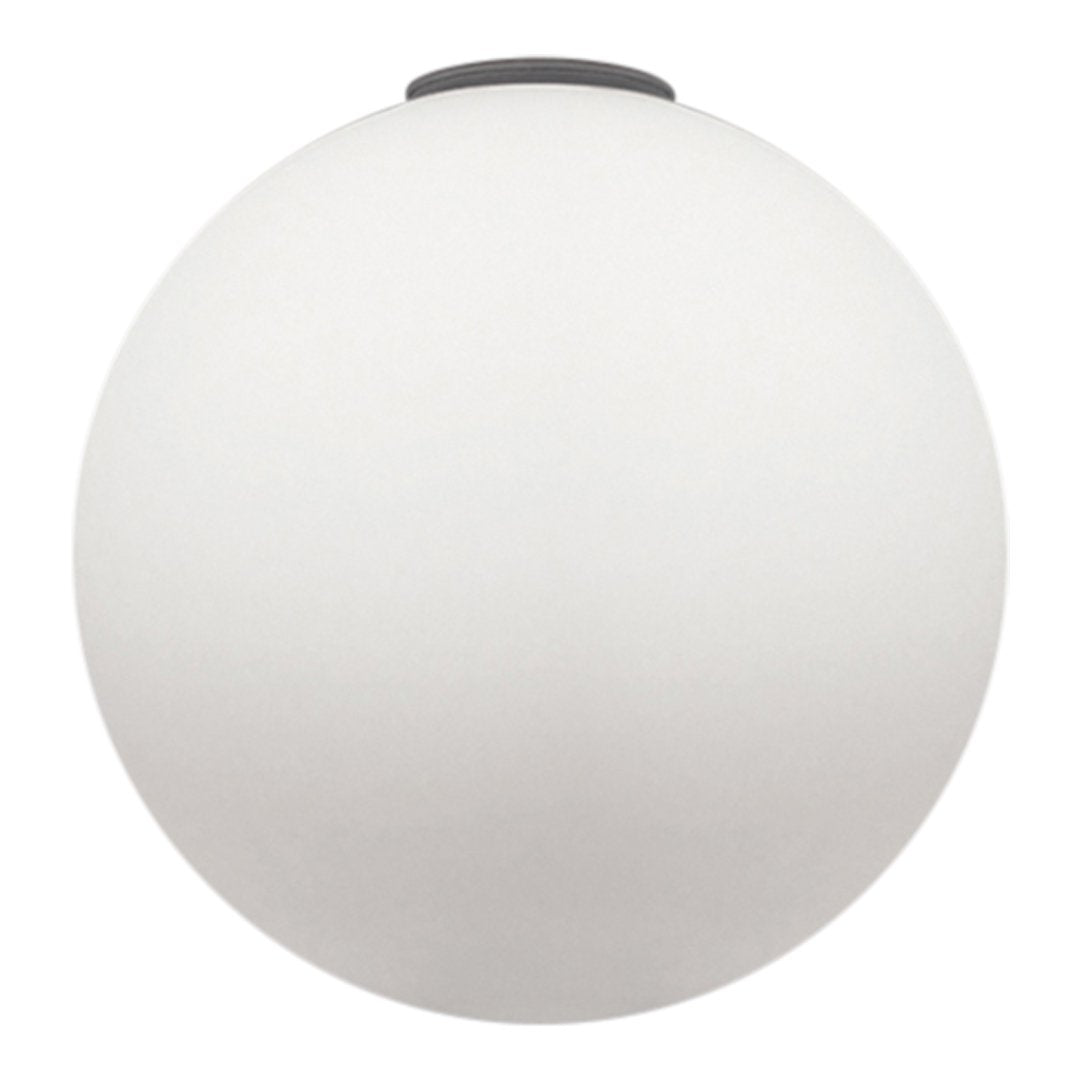 White spherical pendant light with a smooth matte finish and a subtle black top accent. Ideal for modern decor.