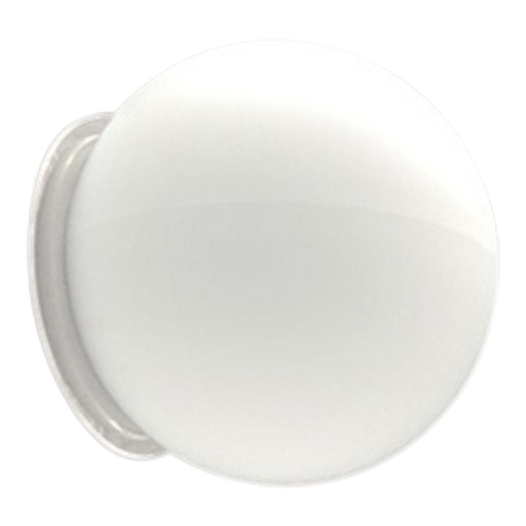 Glossy white globe-shaped wall lamp with a sleek silver base, ideal for modern decor. Simple and elegant design.