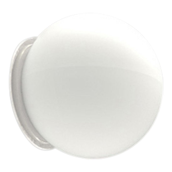 Glossy white globe-shaped wall lamp with a sleek silver base, ideal for modern decor. Simple and elegant design.