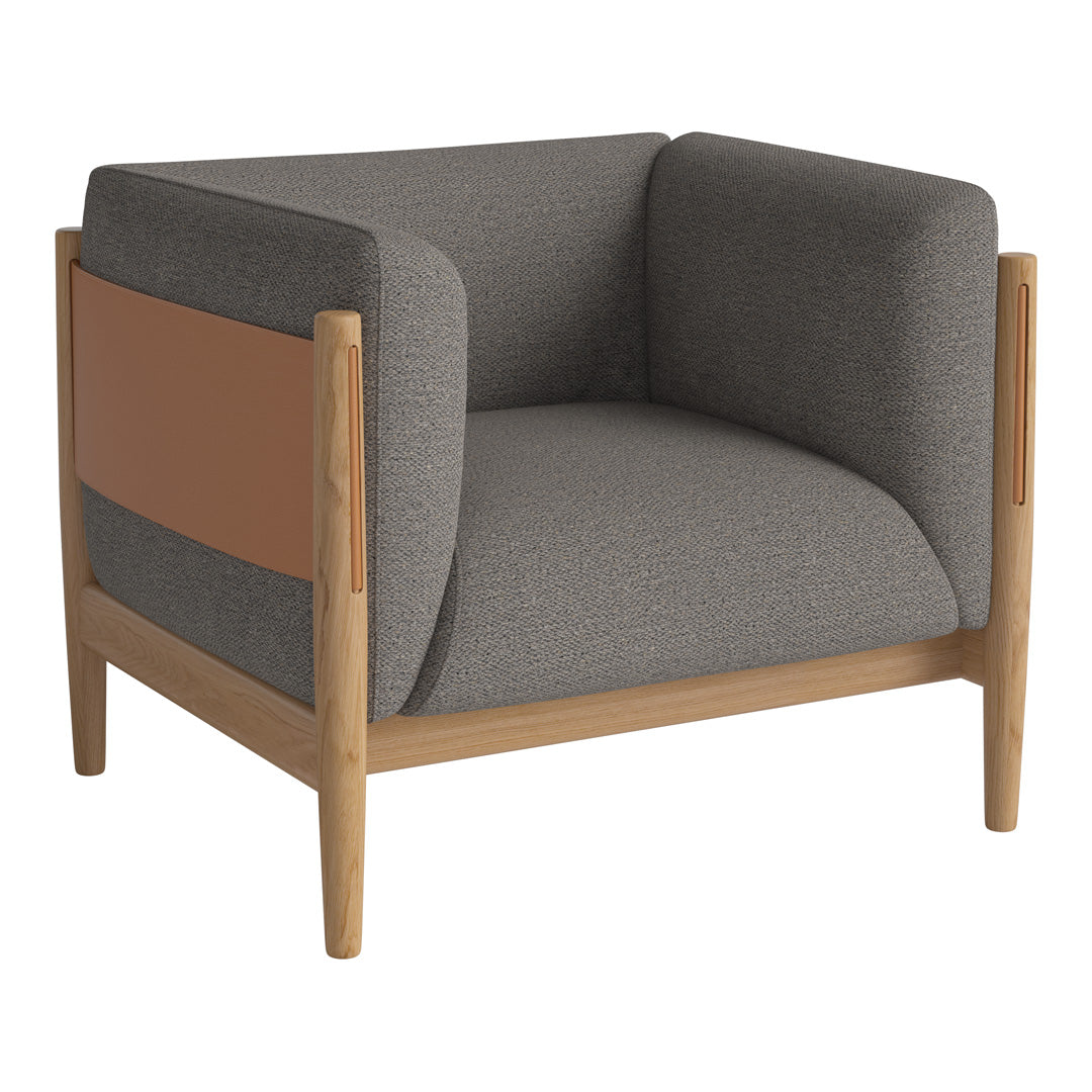 Stylish gray and brown accent chair with clean lines and a modern design. Perfect for contemporary interiors.