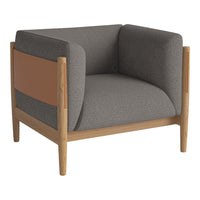 Stylish gray and brown accent chair with clean lines and a modern design. Perfect for contemporary interiors.