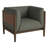 "Modern armchair featuring a gray and brown color scheme with a sleek, minimalist design and cozy upholstery."