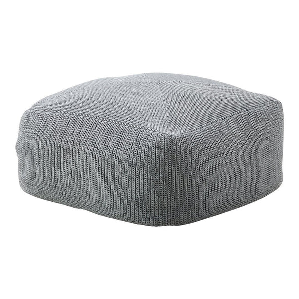 Gray textured pouf with a geometric pattern, perfect for modern decor.