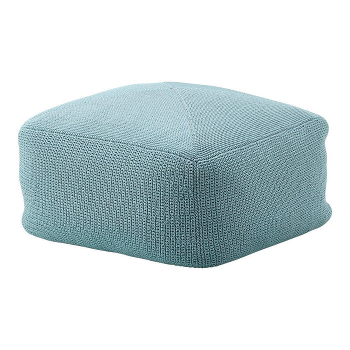 Soft aqua blue pouf with a textured woven pattern, perfect for cozy and stylish home decor accents.