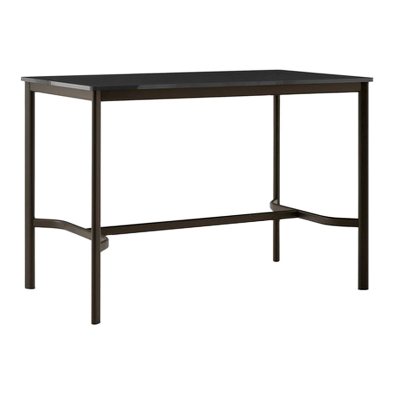Black tabletop with a matte finish and sleek dark metal frame, perfect for modern, minimalist decor.
