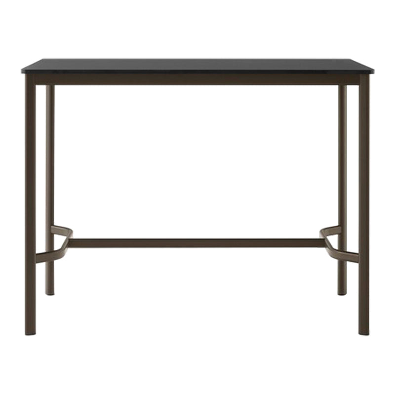Sleek black tabletop with contrasting bronze metal legs, minimalistic design perfect for modern spaces.