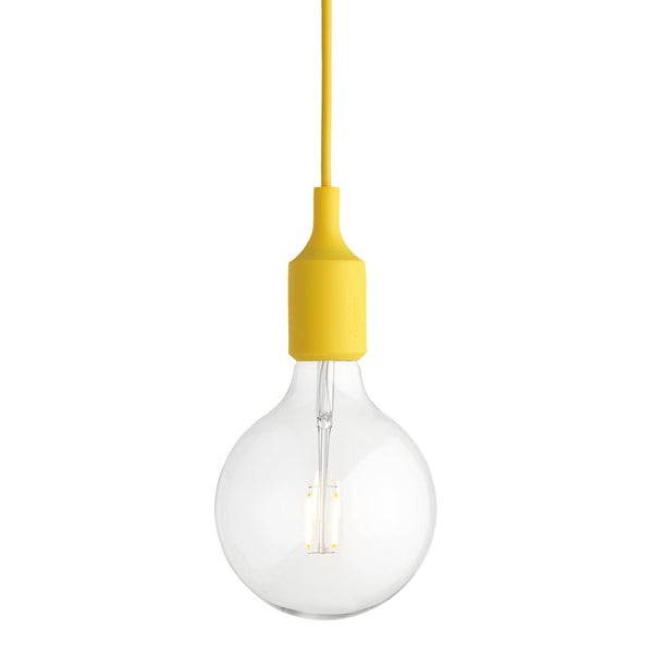 Bright yellow socket and cord with a clear glass bulb, creating a modern and cheerful lighting accent.