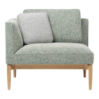 Stylish green and gray upholstered chair with textured fabric and wooden legs, perfect for modern living spaces.