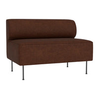 Brown upholstered sofa with a smooth, textured fabric and sleek metal legs, perfect for modern decor.