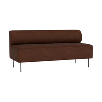 Brown upholstered sofa with a smooth texture and minimalist design, featuring sleek black legs. Ideal for modern decor.